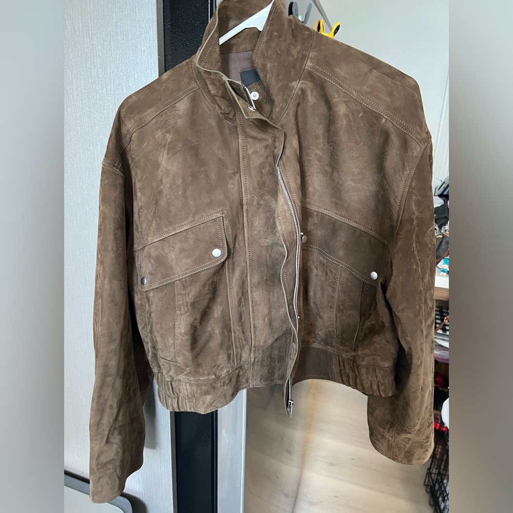 Massimo Dutti Brown Suede Bomber Jacket